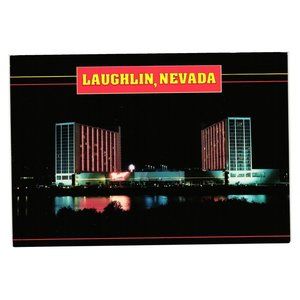 Vintage Postcard Flamingo Hilton Laughlin Nevada Hotel Casino Night Lights Vacat